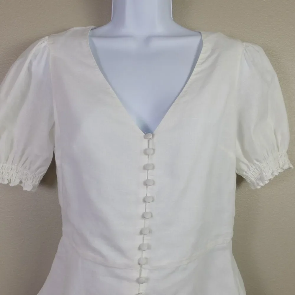 Banana Republic White Linen Cotton Peplum Top Size XS
